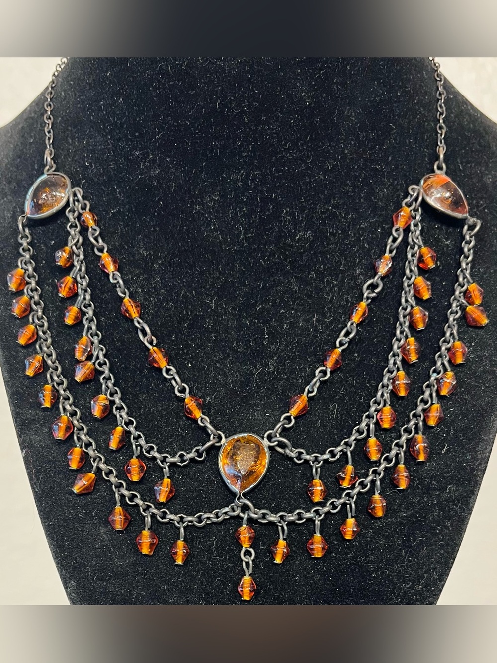 Vintage Multi-Strand Amber Bead Necklace